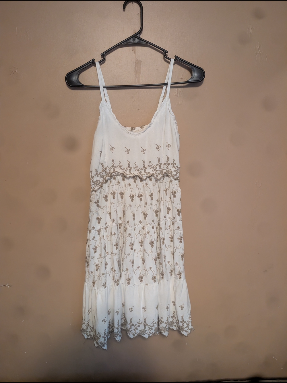 Jessica Simpson White Mini Dress with Tan Embroidery